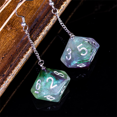 D10 Galaxy Earrings: Green & Purple Jewelry Foam Brain Games