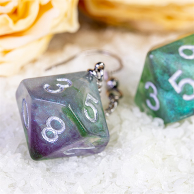 D10 Galaxy Earrings: Green & Purple Jewelry Foam Brain Games