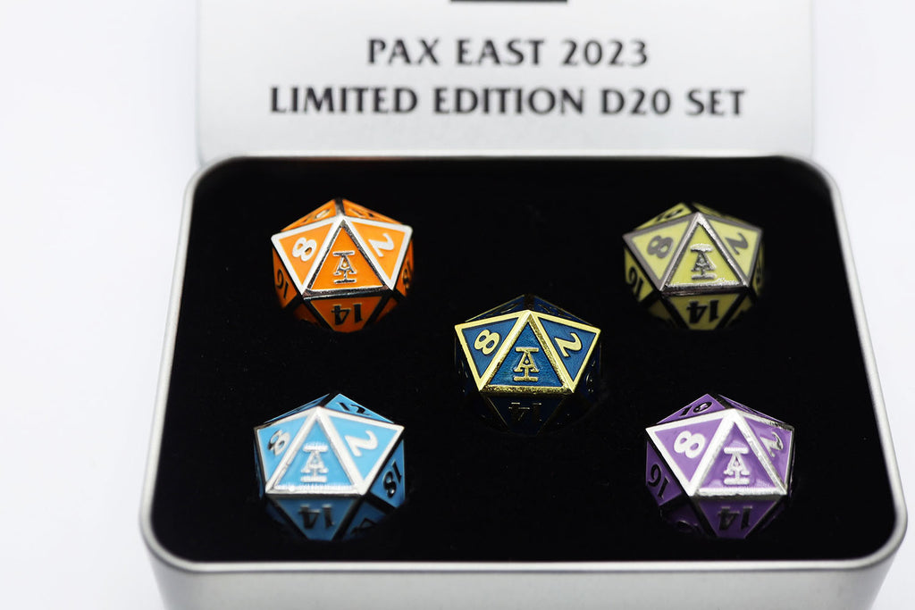 Acquisitions Inc PAX East 2023 Limited Edition D20 Set Metal Dice Foam Brain Games