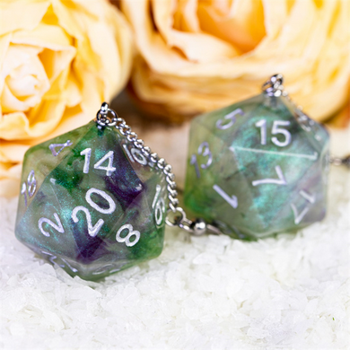 D20 Galaxy Earrings: Green & Purple Jewelry Foam Brain Games