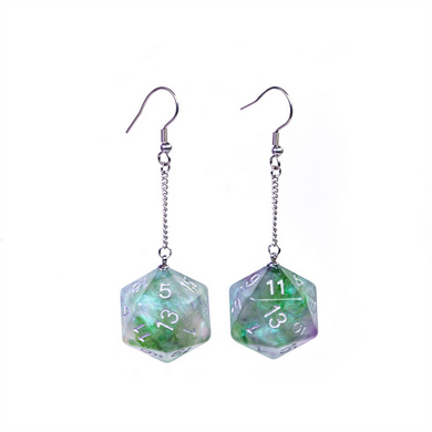 D20 Galaxy Earrings: Green & Purple Jewelry Foam Brain Games
