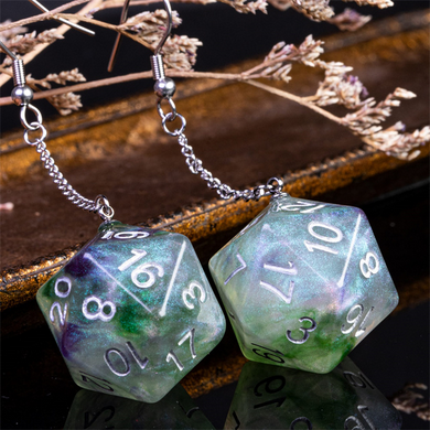 D20 Galaxy Earrings: Green & Purple Jewelry Foam Brain Games