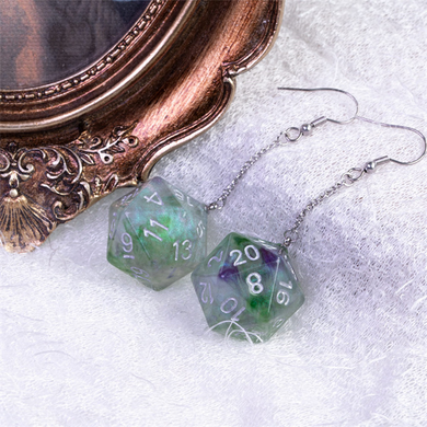D20 Galaxy Earrings: Green & Purple Jewelry Foam Brain Games