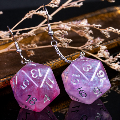 D20 Galaxy Earrings: Purple & Red Jewelry Foam Brain Games