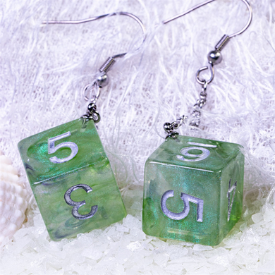 D6 Galaxy Earrings: Green & Purple Jewelry Foam Brain Games