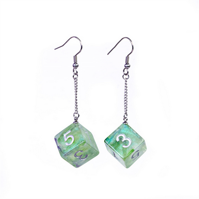 D6 Galaxy Earrings: Green & Purple Jewelry Foam Brain Games
