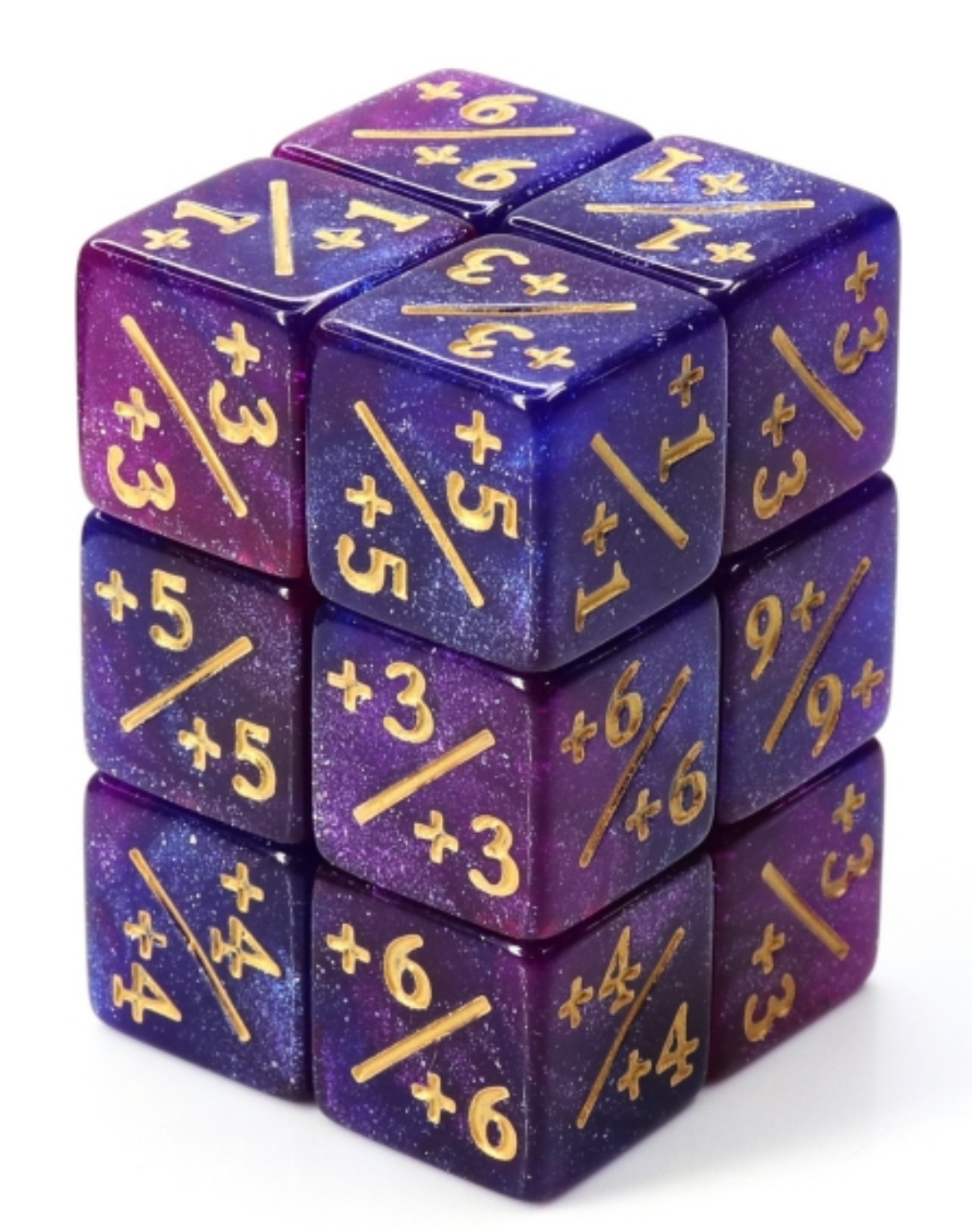 +1/+1 Dark Blue & Purple Glitter Counters for Magic - set of 8 Plastic Dice Foam Brain Games