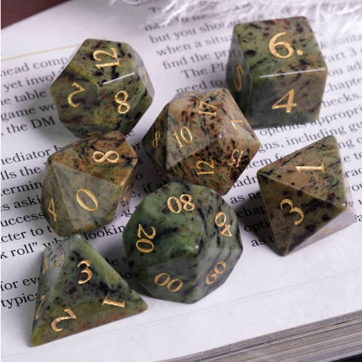 Dark Jasper - Semiprecious Gemstone Engraved with Gold Stone Dice Foam Brain Games