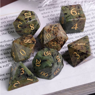 Dark Jasper - Semiprecious Gemstone Engraved with Gold Stone Dice Foam Brain Games