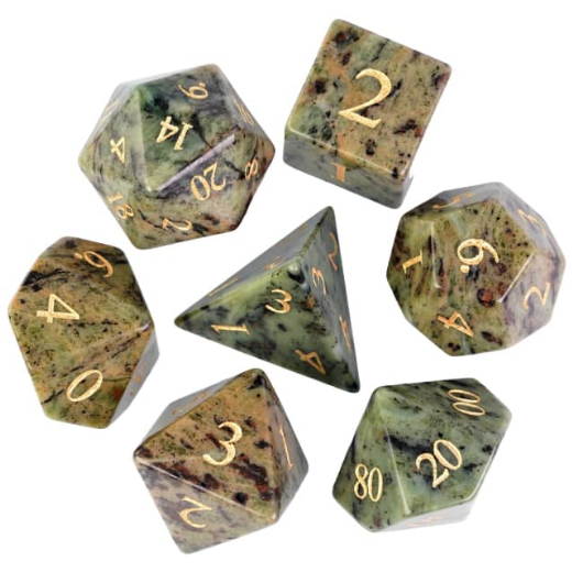 Dark Jasper - Semiprecious Gemstone Engraved with Gold Stone Dice Foam Brain Games