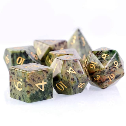 Dark Jasper - Semiprecious Gemstone Engraved with Gold Stone Dice Foam Brain Games