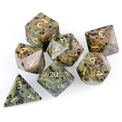 Dark Jasper - Semiprecious Gemstone Engraved with Gold Stone Dice Foam Brain Games