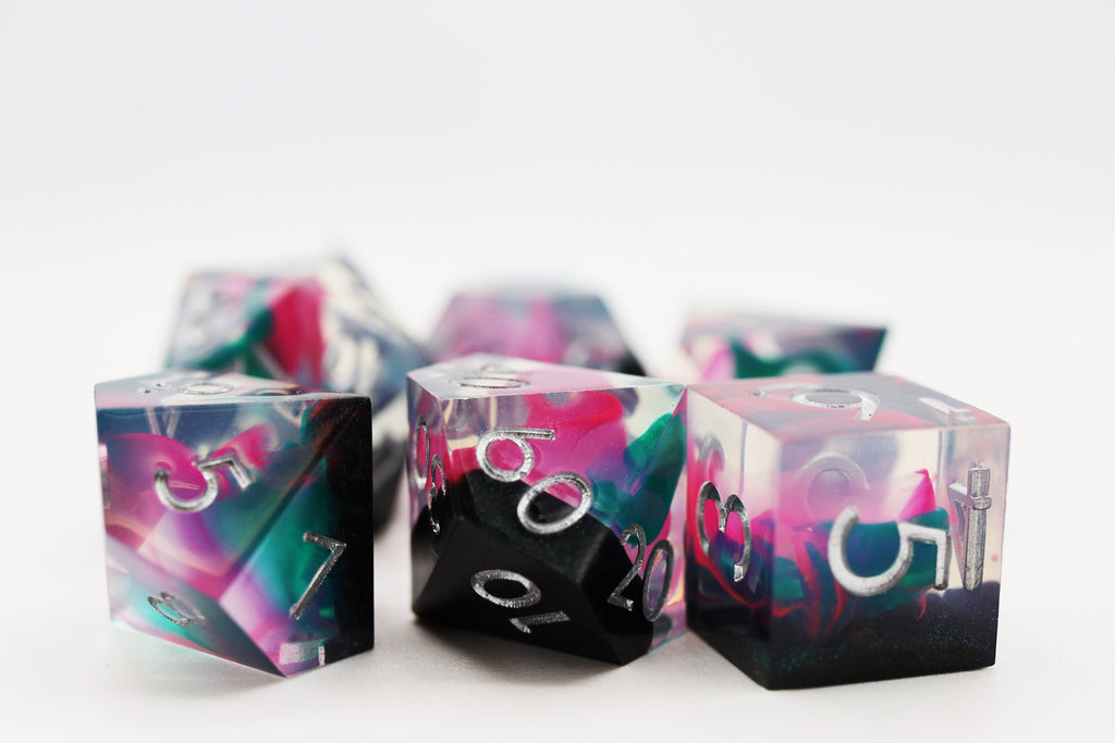 Sharp Edge Resin RPG Dice Set - Daytona Plastic Dice Foam Brain Games