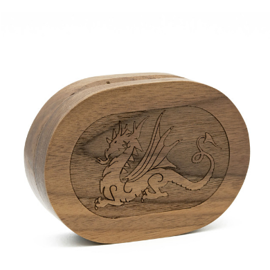 Dragon - Walnut Wood Dice Box (Oval) Dice Box Foam Brain Games