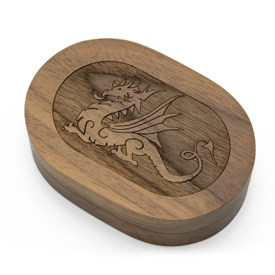 Dragon - Walnut Wood Dice Box (Oval) Dice Box Foam Brain Games