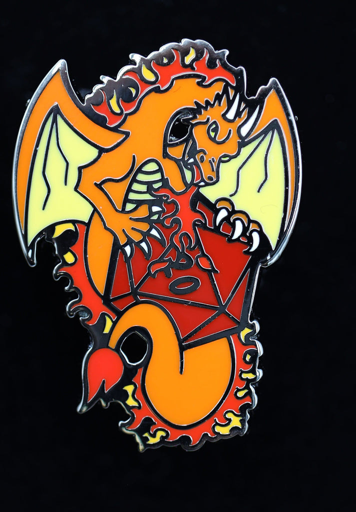 Dice Dragon Pin - Fire Enamel Pin Foam Brain Games