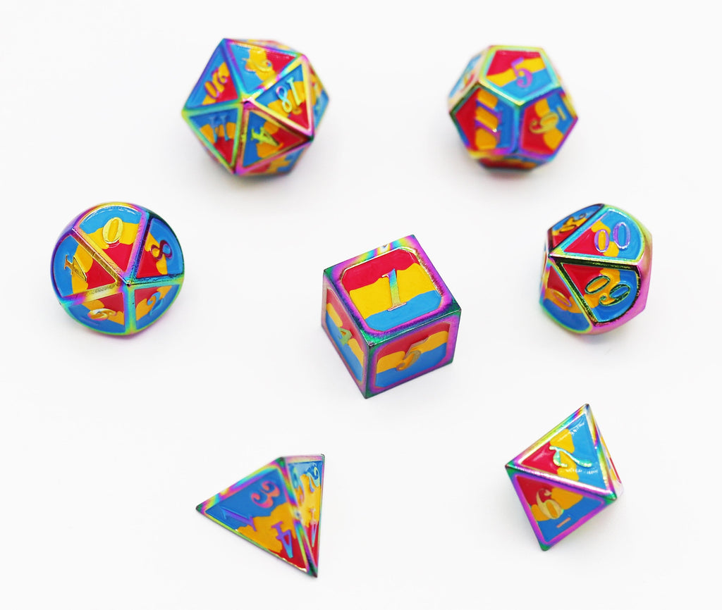 Pansexual Pride Flag - Metal RPG Dice Set Metal Dice Foam Brain Games