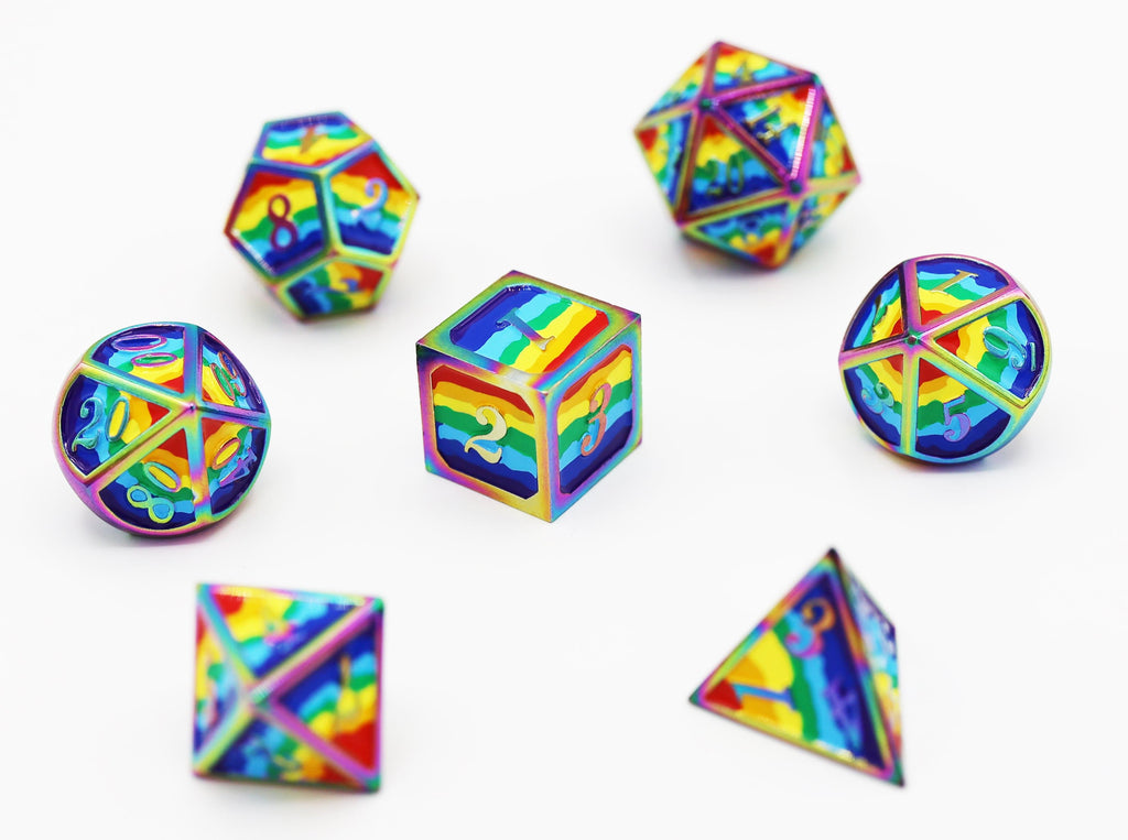 Rainbow Pride Flag - Metal RPG Dice Set Metal Dice Foam Brain Games