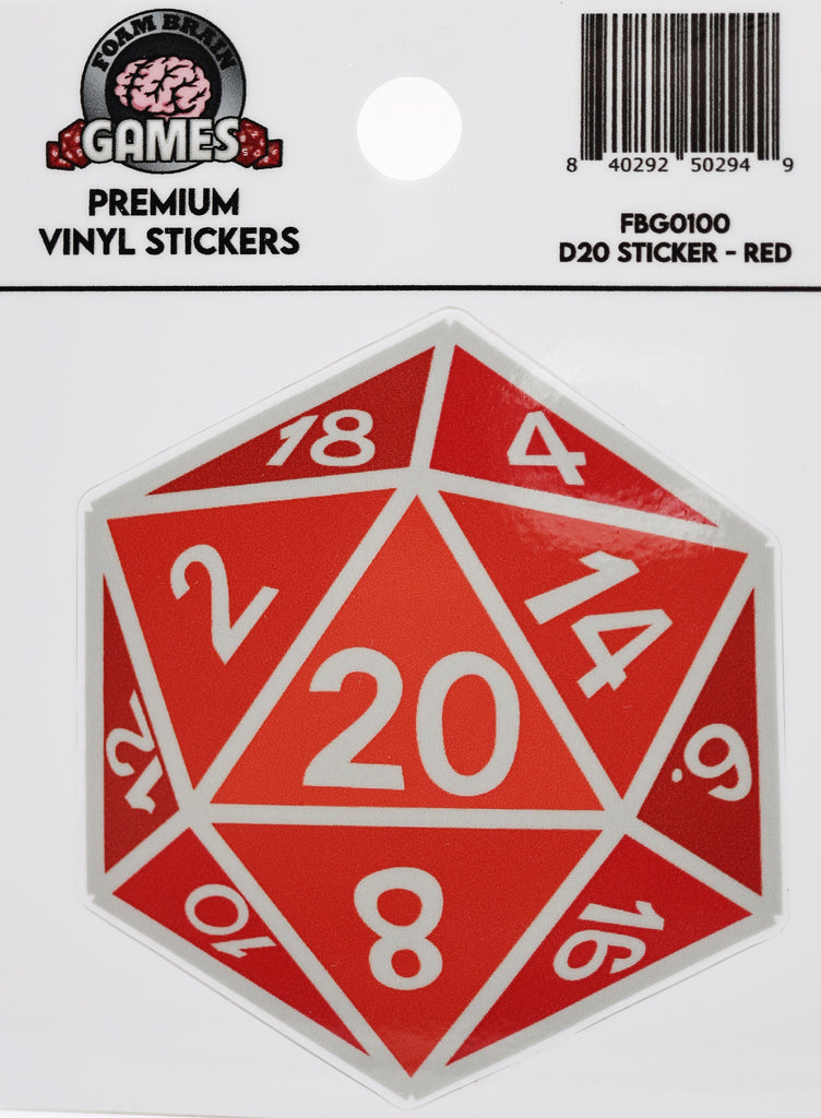 D20 Sticker - Red Stickers Foam Brain Games