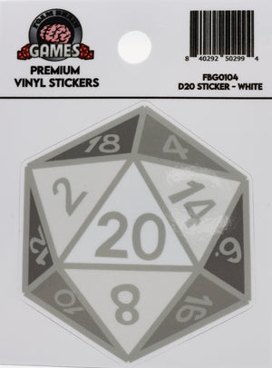 D20 Sticker - White Stickers Foam Brain Games