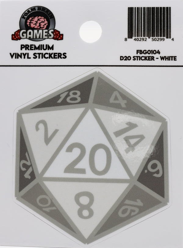 D20 Sticker - White Stickers Foam Brain Games