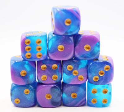 12 piece Pip D6's - Stratus Glitter Plastic Dice Foam Brain Games