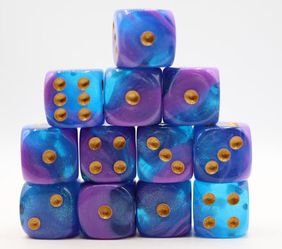 12 piece Pip D6's - Stratus Glitter Plastic Dice Foam Brain Games