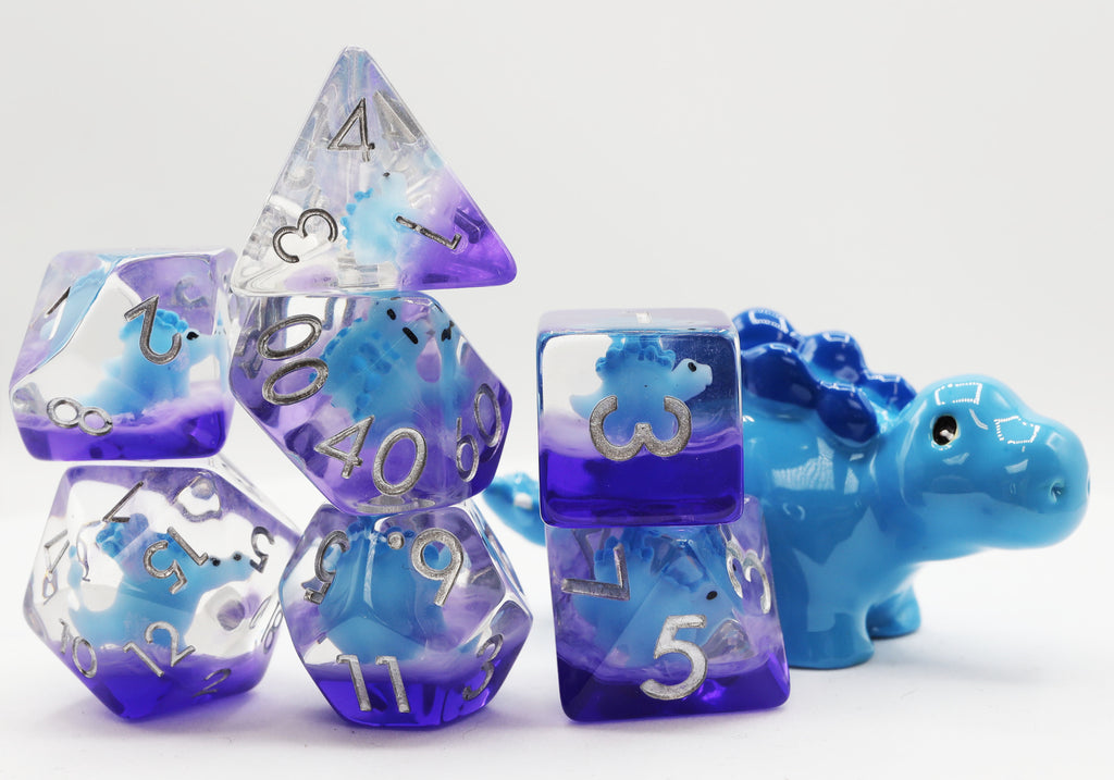 Blue Stegosaurus RPG Dice Set Plastic Dice Foam Brain Games