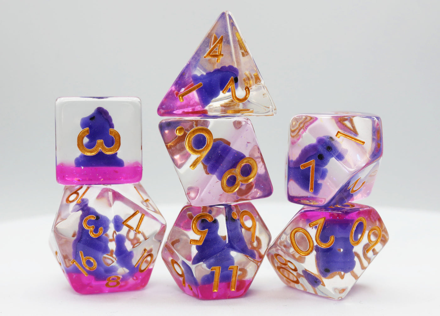 Purple T-Rex RPG Dice Set Plastic Dice Foam Brain Games