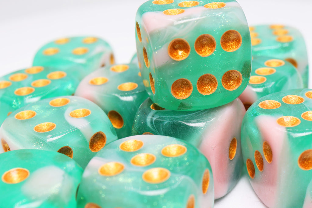 12 piece Pip D6's - Glow Wyrm Glitter Plastic Dice Foam Brain Games