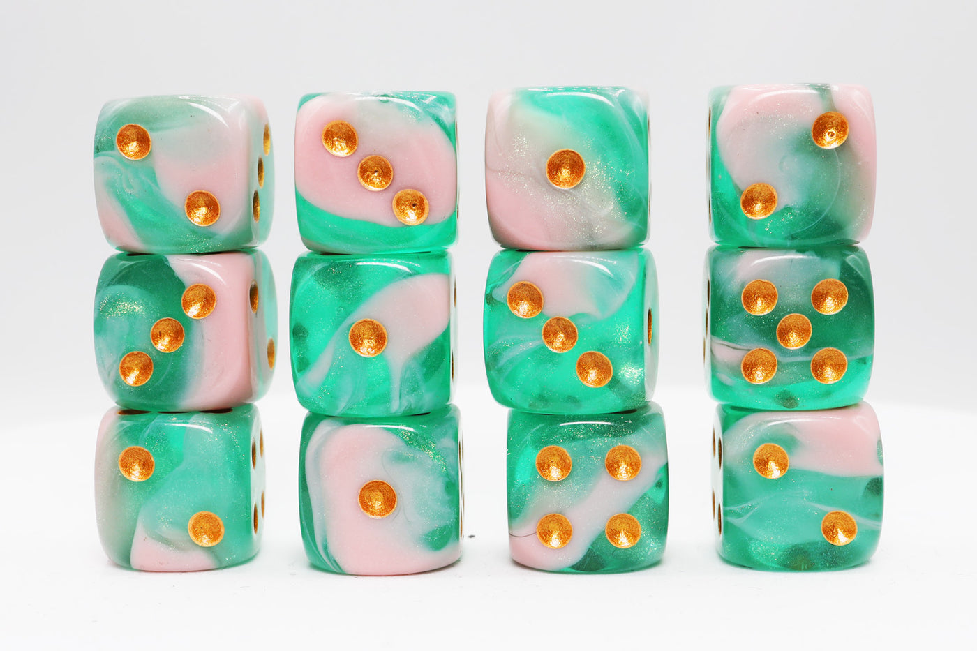 12 piece Pip D6's - Glow Wyrm Glitter Plastic Dice Foam Brain Games