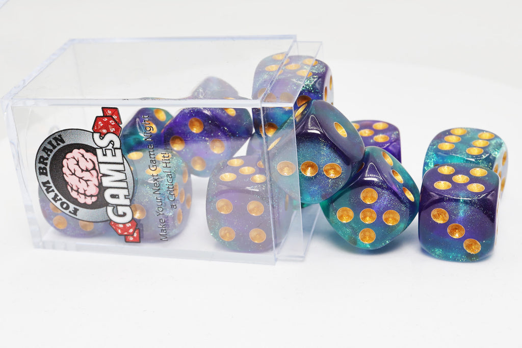 12 piece Pip D6's - Hocus-Pocus Glitter Plastic Dice Foam Brain Games