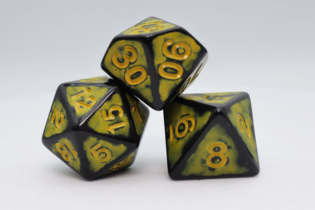 Timeworn Yellow RPG Dice Set Plastic Dice Foam Brain Games