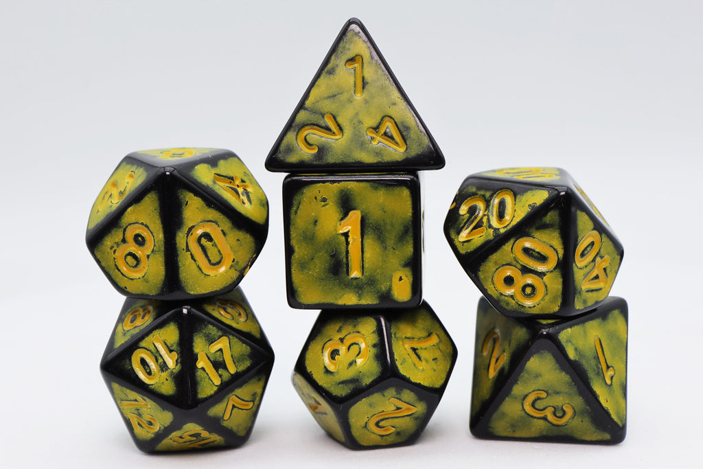 Timeworn Yellow RPG Dice Set Plastic Dice Foam Brain Games