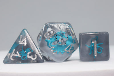 Teal Octopus RPG Dice Set Plastic Dice Foam Brain Games