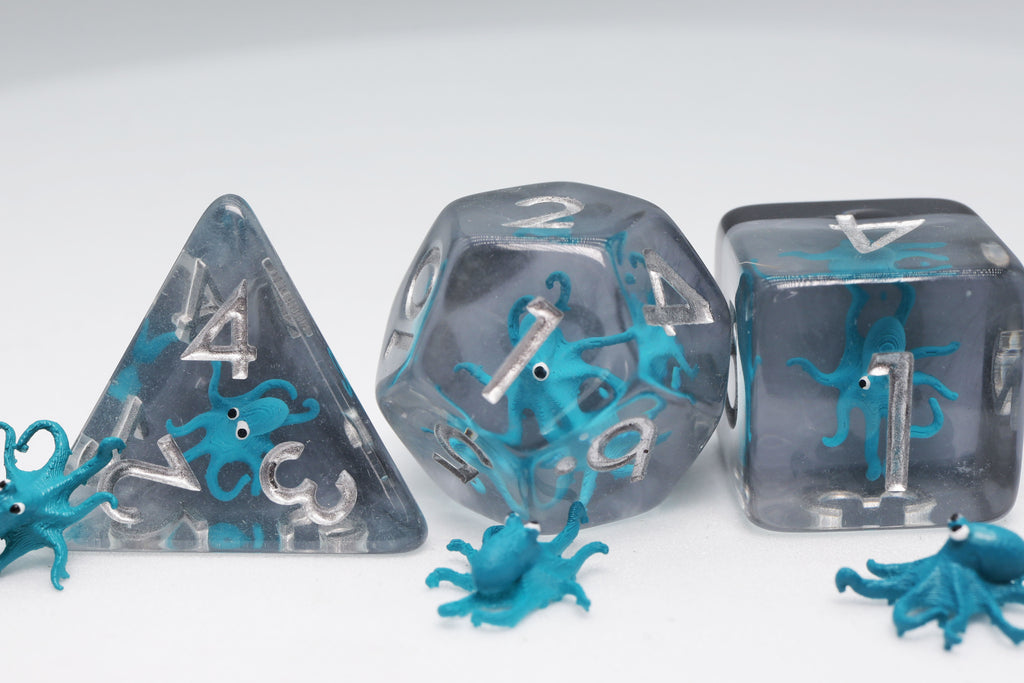 Teal Octopus RPG Dice Set Plastic Dice Foam Brain Games