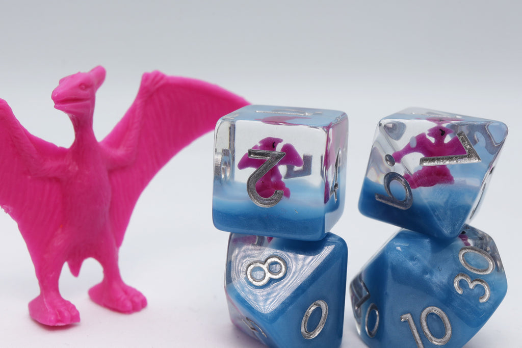 Pink Pterodactyl RPG Dice Set Plastic Dice Foam Brain Games