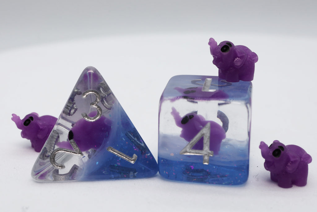 Purple Elephant RPG Dice Set Plastic Dice Foam Brain Games