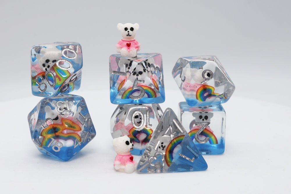 Rainbow & Teddy RPG Dice Set Plastic Dice Foam Brain Games