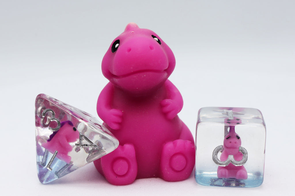 Pink T-Rex RPG Dice Set Plastic Dice Foam Brain Games