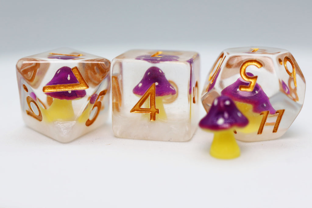 Purple Mushroom RPG Dice Set Plastic Dice Foam Brain Games