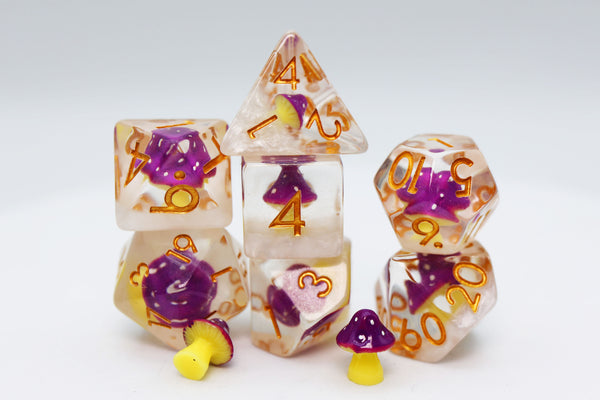 Purple Mushroom RPG Dice Set Plastic Dice Foam Brain Games