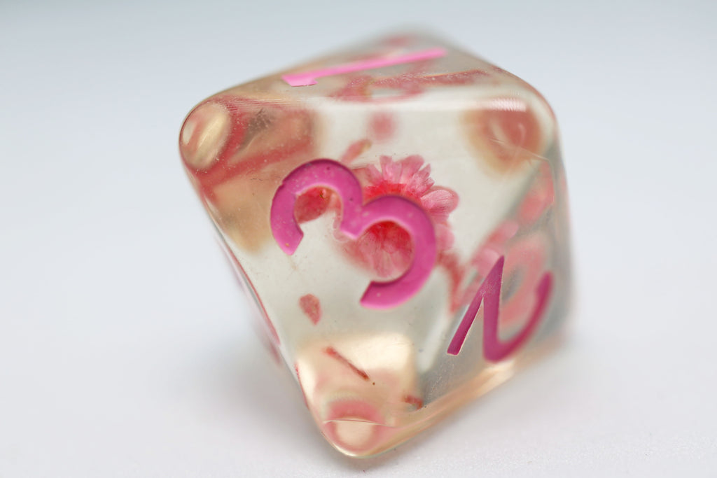 Pink Flowers RPG Dice Set Plastic Dice Foam Brain Games