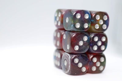12 piece Pip D6's - Nebula Glitter Plastic Dice Foam Brain Games