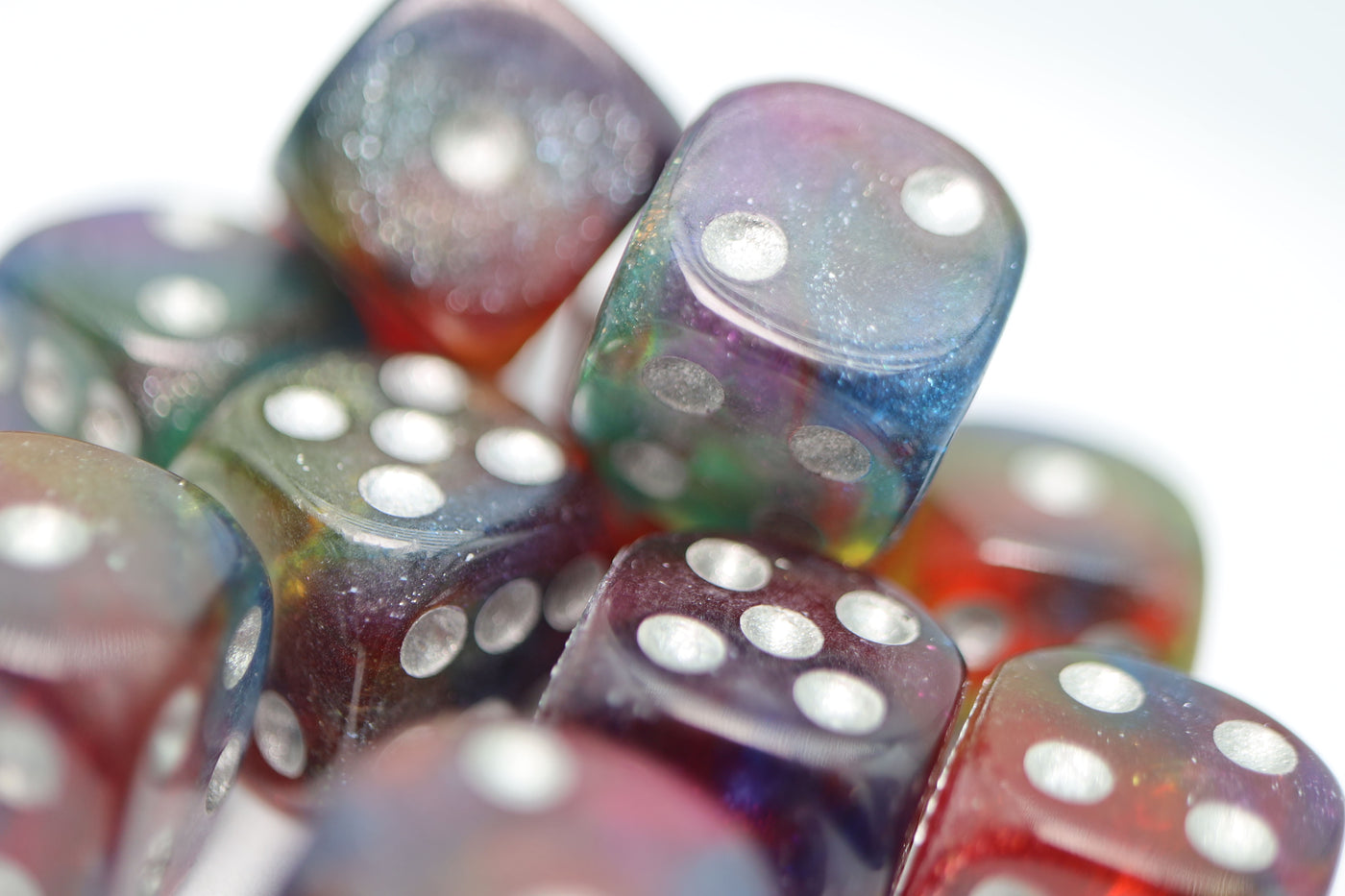 12 piece Pip D6's - Nebula Glitter Plastic Dice Foam Brain Games