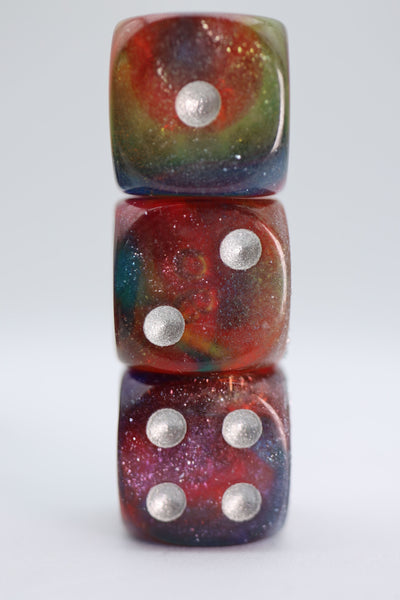 12 piece Pip D6's - Nebula Glitter Plastic Dice Foam Brain Games
