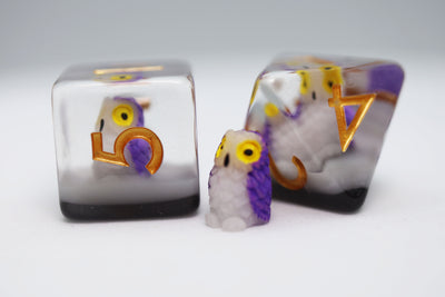 Purple Owl RPG Dice Set Plastic Dice Foam Brain Games
