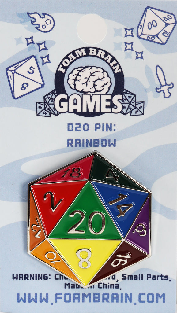 D20 Pin: Rainbow Enamel Pin Foam Brain Games
