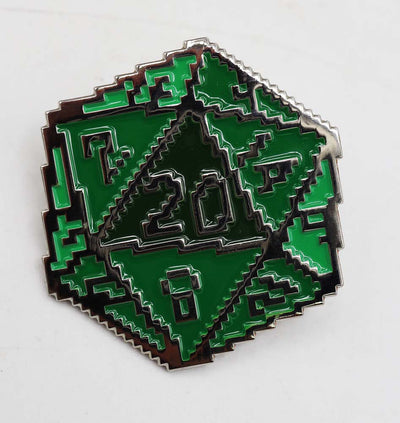 D20 Pin - 8 Bit Green Enamel Pin Foam Brain Games