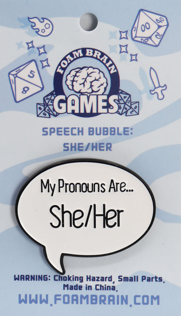 Speech Bubble Pin: She/Her Pronouns Enamel Pin cardboard clothing